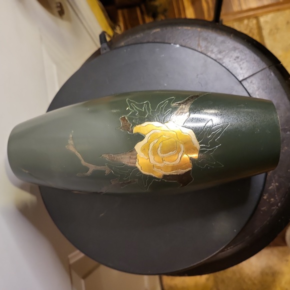 Japanese Mixed Metal Artist Signed Brass/Bronze Zogan Rose Vase - Picture 8 of 12